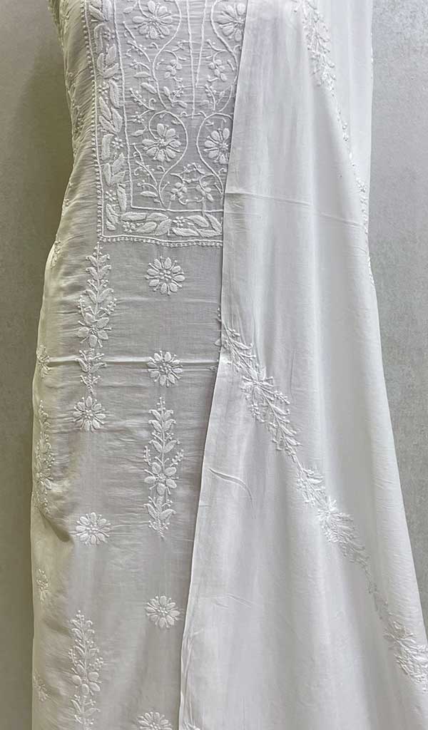 Women's Lakhnavi Handcrafted Cotton Chikankari Kurta With Dupatta Fabric - Honc056695