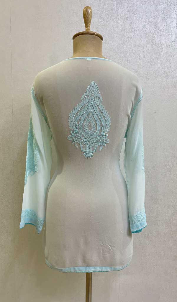 Women's Lakhnavi Handcrafted Pure Silk Georgette Chikankari Top - HONC074806