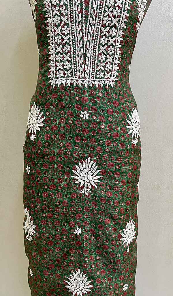 Women's Lucknowi Handcrafted Kota Cotton Chikankari Unstitched Kurti Fabric - Honc086927