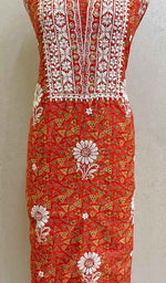 Load image into Gallery viewer, Women&#39;s Lucknowi Handcrafted Cotton Chikankari Unstitched Kurti Fabric - Honc086729