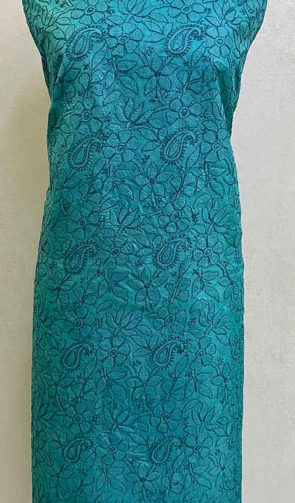 Women's Lakhnavi Handcrafted Tussar Silk Chikankari Unstitched Kurti Fabric - Honc090857
