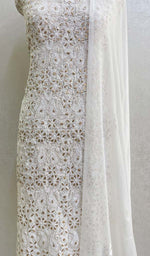 Load image into Gallery viewer, Women&#39;s Lucknowi Handcrafted Faux-Georgette Chikankari Suit Material - HONC089260

