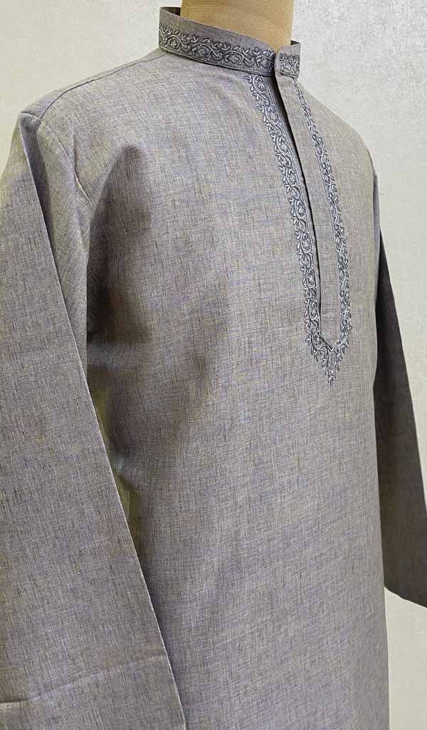 Men's Lucknowi Handcrafted Cotton Chikankari Kurta - HONC082755