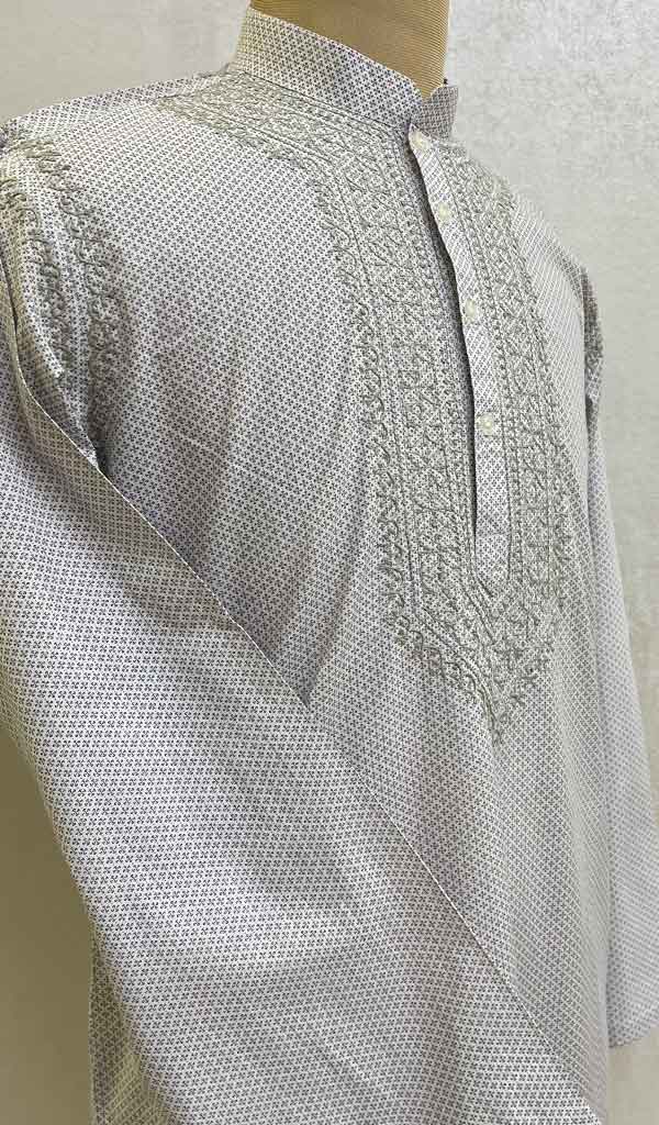 Men's Lucknowi Handcrafted Cotton Chikankari Kurta - HONC078899