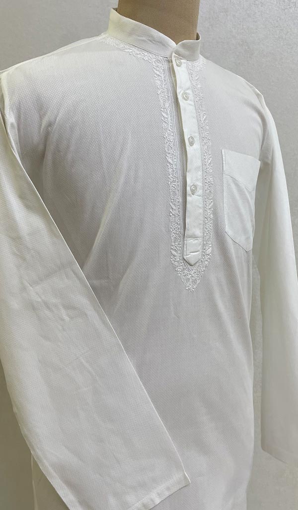 Men's Lucknowi Handcrafted Cotton Chikankari Kurta - HONC078934