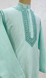 将图像加载到图库查看器中， Men&#39;s Lucknowi Handcrafted Cotton Chikankari Kurta - HONC078891
