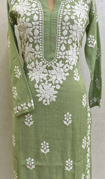 Load image into Gallery viewer, Women&#39;s Lakhnavi Handcrafted Linen Cotton Chikankari Kurti - HONC093744
