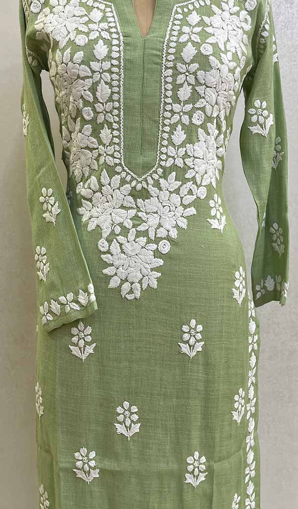 Women's Lakhnavi Handcrafted Linen Cotton Chikankari Kurti - HONC093744