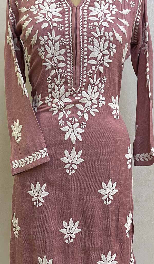 Neelam Women's Lakhnavi Handcrafted Linen Cotton Chikankari Kurti - HONC093725