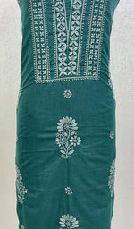 将图像加载到图库查看器中， Lucknowi 手工制作的棉质 Chikankari 未缝合 Kurti 面料 - Honc0941​​73
