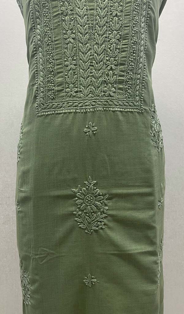 Women's Lucknowi Handcrafted Cotton Chikankari Unstitched Kurti Fabric - Honc094192