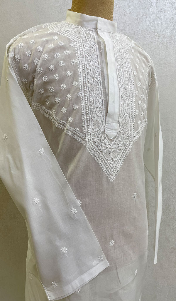 Men's Lucknowi Handcrafted Cotton Chikankari Kurta - HONC096608