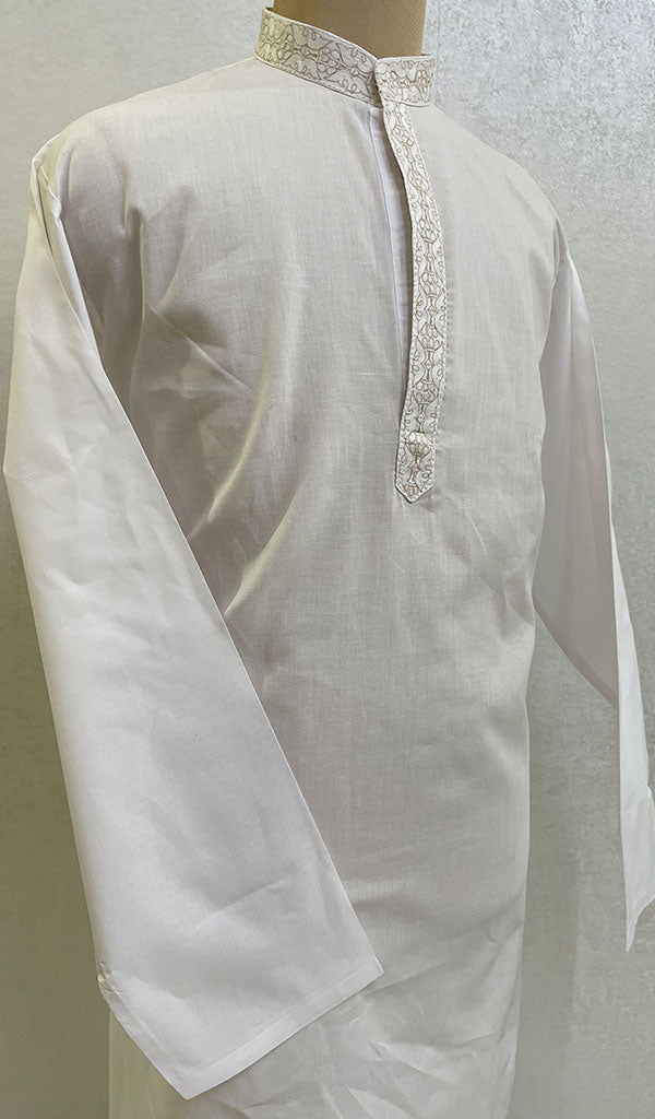 Men's Lucknowi Handcrafted Cotton Chikankari Kurta - HONC096280