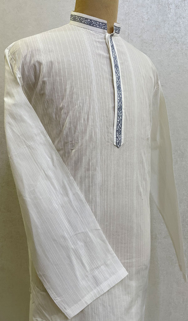 Men's Lucknowi Handcrafted Cotton Chikankari Kurta - HONC096272