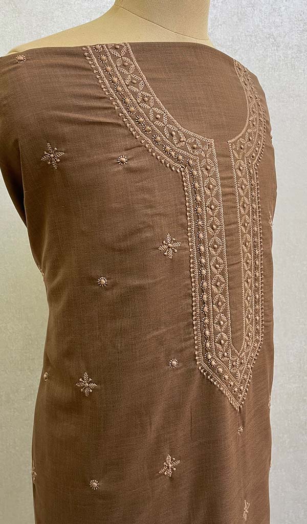 Lucknowi Handcrafted Cotton Chikankari Unstitched Men's Kurta Fabric - HONC0108794