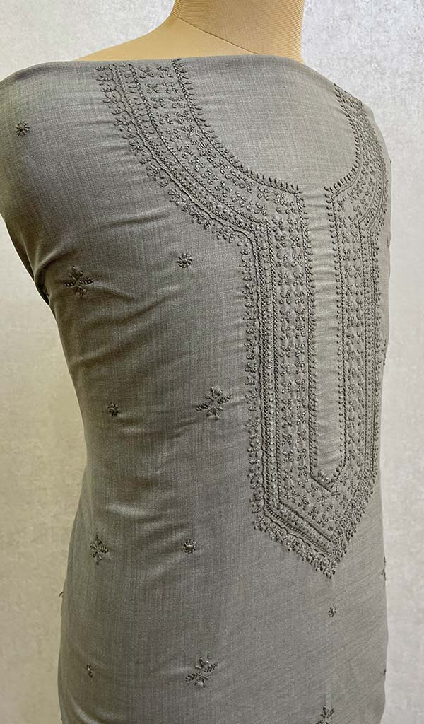 Lucknowi Handcrafted Cotton Chikankari Unstitched Men's Kurta Fabric - HONC0108790