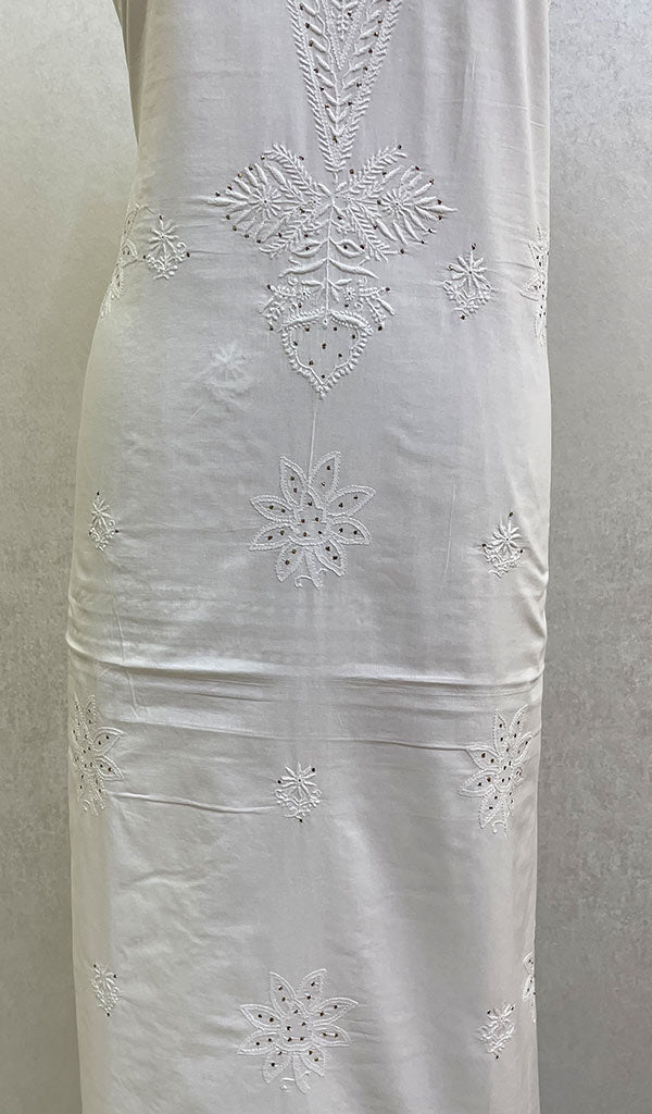 Women's Lucknowi Handcrafted Cotton Chikankari Unstitched Kurti Fabric - Honc089192