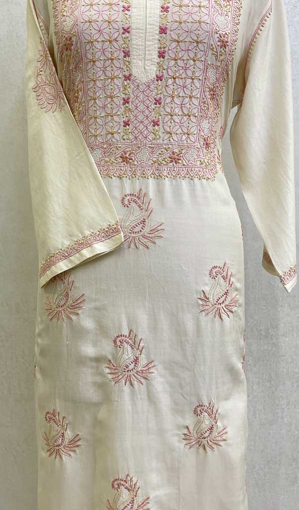 Women's Lucknowi Handcrafted Silk Chikankari Kurti - HONC0109364
