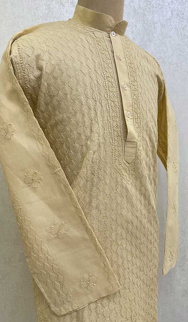 Men's Lucknowi Handcrafted Cotton Chikankari Kurta -  HONC0114549