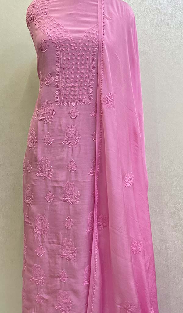 Lucknowi 手工制作的平纹细布 Chikankari 西装材料 - HONC0114060