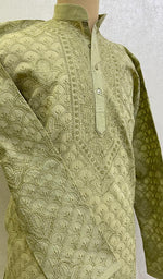 将图像加载到图库查看器中， Men&#39;s Lucknowi Handcrafted Cotton Chikankari Kurta -HONC0123567