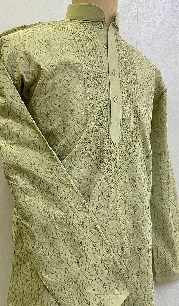 Men's Lucknowi Handcrafted Cotton Chikankari Kurta -HONC0123562
