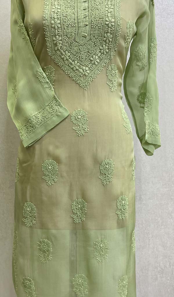 Women's Lakhnavi Handcrafted Organza Chikankari Kurti - HONC0115938