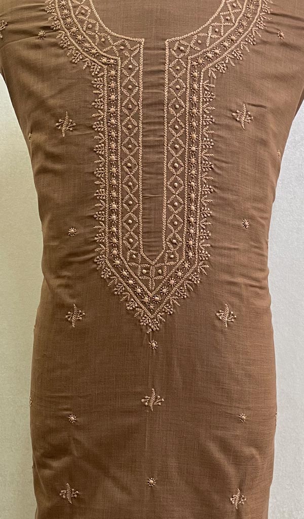 Lucknowi Handcrafted Cotton Chikankari Unstitched Men's Kurta Fabric - HONC0108795