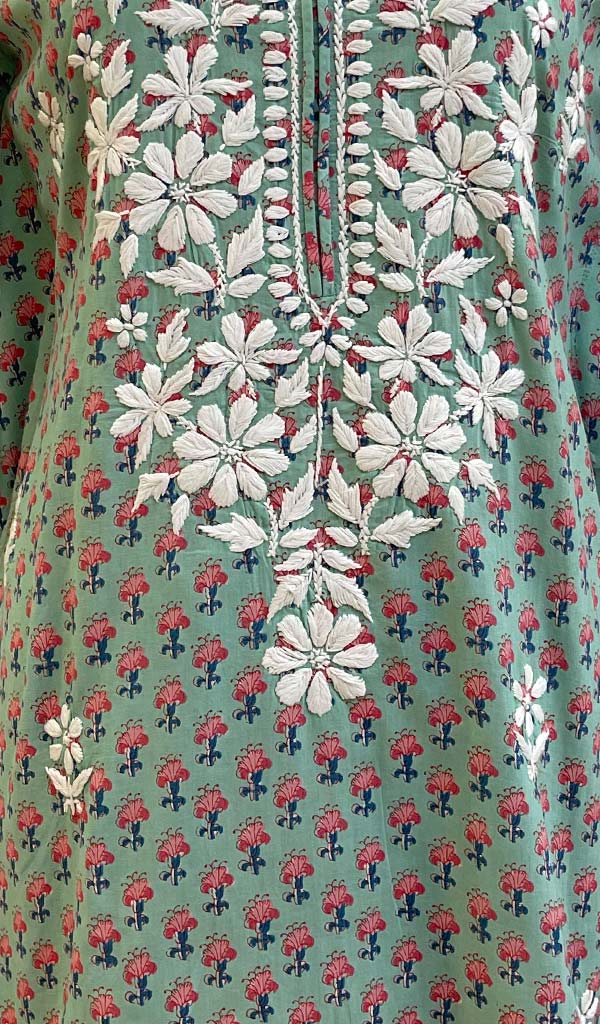 Women's Lucknowi Handcrafted Cotton Chikankari Kaftan - HONC0125962