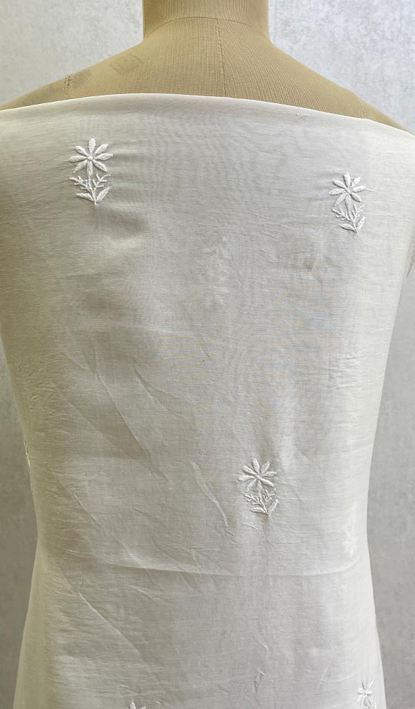 Lakhnavi 手工制作 Chanderi 丝绸 Chikankari Kurta Dupatta 套装 - HONC0113043
