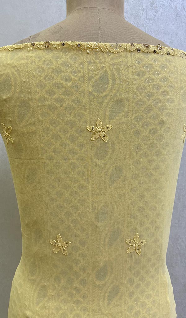 Lucknowi 手工粘胶乔其纱 Chikankari 西装材料 - HONC0114641