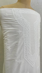 Load image into Gallery viewer, Lucknowi Handcrafted White Cotton Chikankari Unstitched Men&#39;s Kurta Fabric - HONC0124122