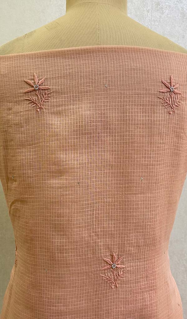 Lucknowi 手工制作 Kota 棉 Chikankari 未缝合 Kurta Dupatta 面料 - HONC0735700