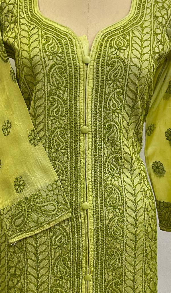 Women's Lakhnavi Handcrafted Tussar Silk Chikankari Kurti - HONC0109229