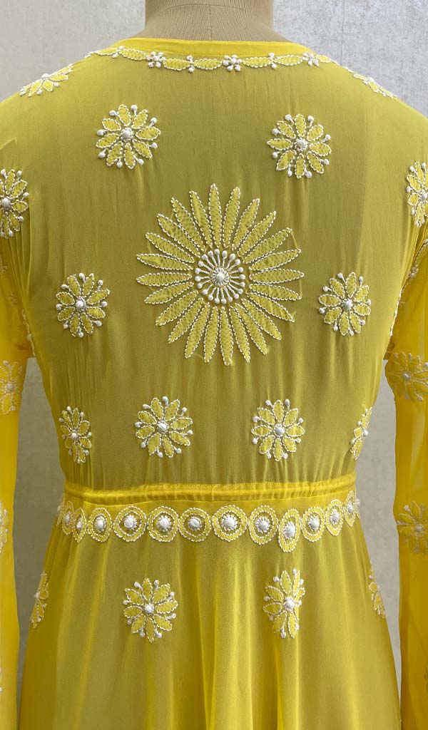 Women's Lakhnavi Handcrafted Faux-Georgette Chikankari  Anarkali Dress - HONC002549