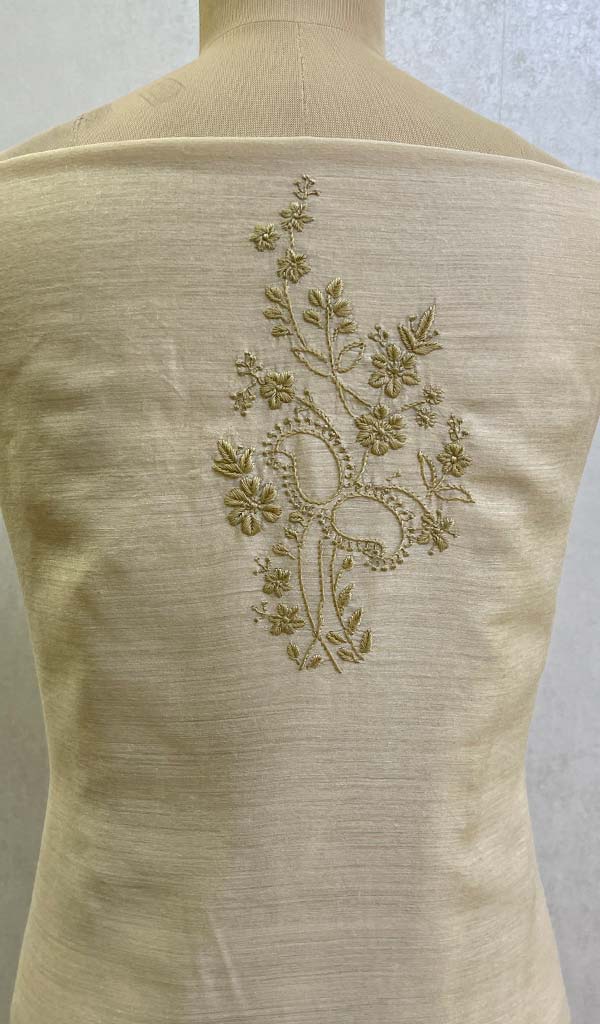 Lakhnavi 手工 Munga 丝绸 Chikankari Kurta Dupatta 套装 - Honc0126707