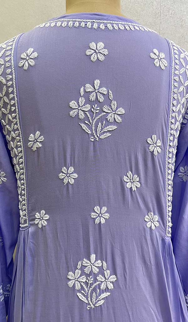 Women's Lucknowi Handcrafted Modal Cotton Chikankari Gown - HONC0122081