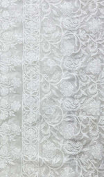 将图像加载到图库查看器中， Lucknowi 手工纯丝乔其纱 Chikankari Dupatta - Honc0117808
