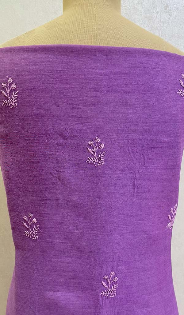 Lakhnavi 手工制作的 Munga 丝绸 Chikankari Kurta 和 Dupatta 套装 - Honc0108288