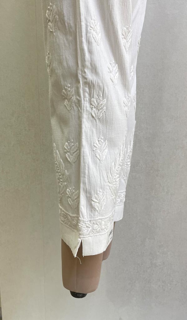 Lucknowi 手工制作亚麻棉 Chikankari 裤子 - HONC0137050 