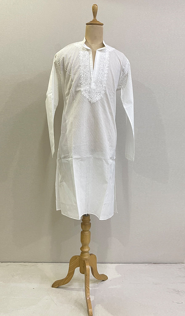 Men's Lucknowi Handcrafted Cotton Chikankari Kurta - HONC0201089