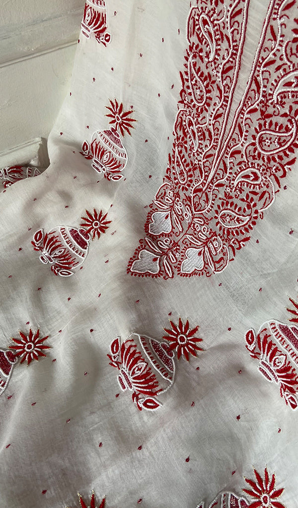 Madiha Women's Lakhnavi Handcrafted Mul Chanderi Unstitched Kurta And Dupatta Set - HONC0365666