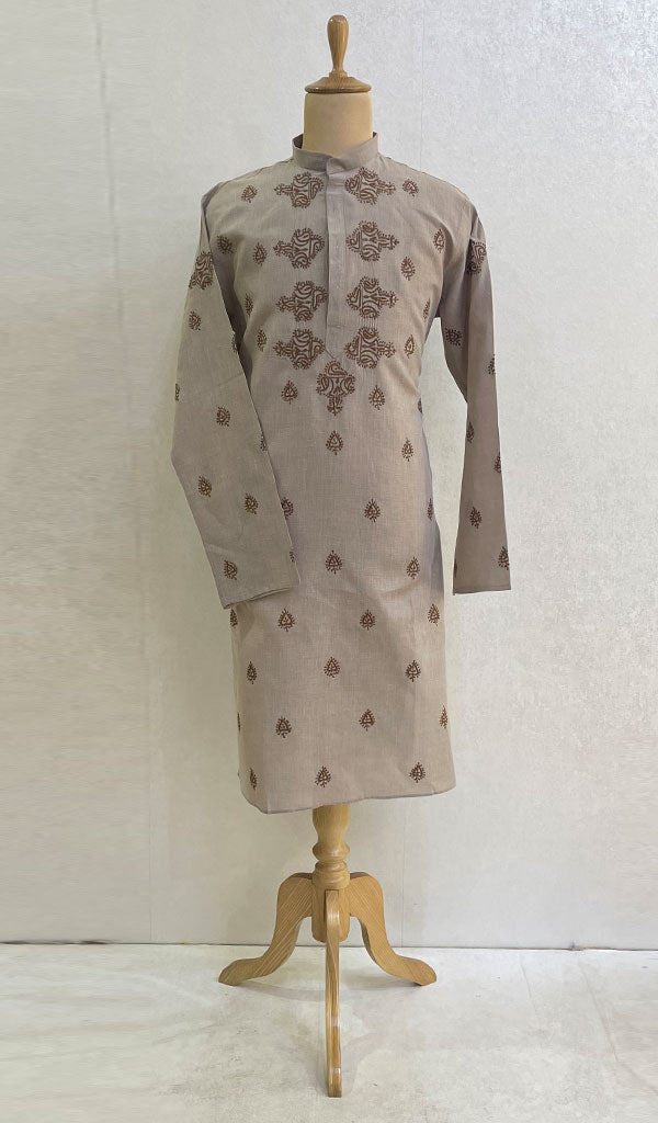 Men's Lucknowi Handcrafted Cotton Chikankari Kurta - HONC082455