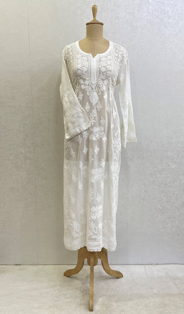 Women's Lakhnavi Handcrafted Viscose Georgette Chikankari Gown - HONC093560