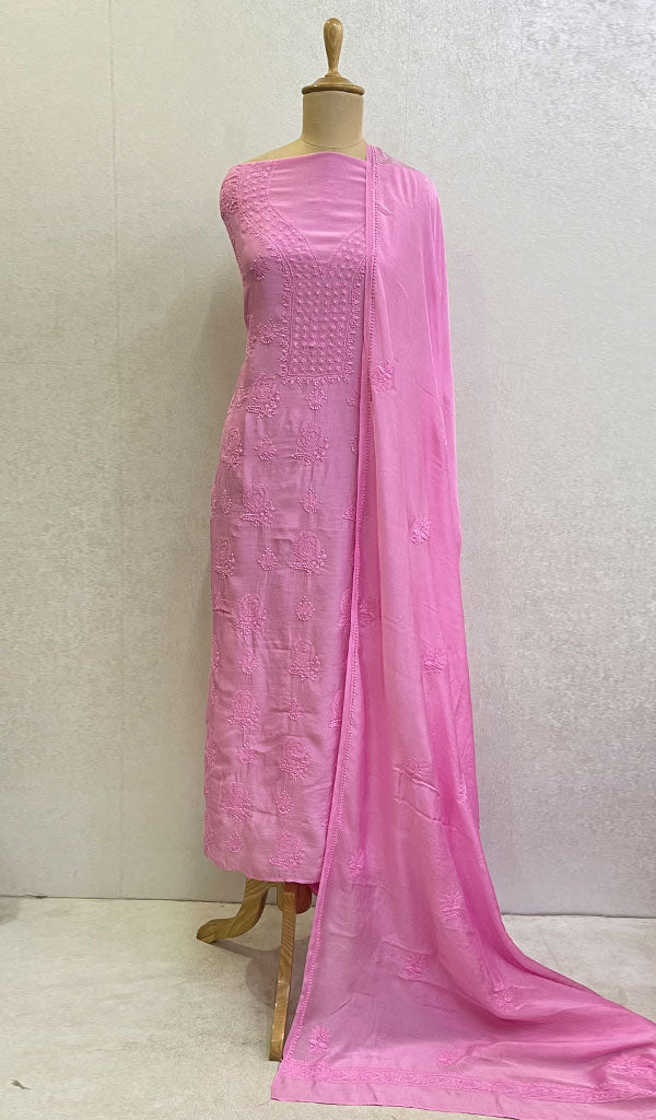 Lucknowi 手工制作的平纹细布 Chikankari 西装材料 - HONC0114060