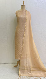 将图像加载到图库查看器中， Lakhnavi 手工制作 Chanderi 丝绸 Chikankari Kurta Dupatta 套装 - Honc0128713
