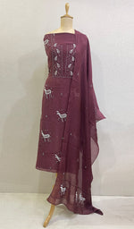 将图像加载到图库查看器中， Maheen  Women&#39;s Lakhnavi Handcrafted Mul Chanderi Semi - Stitched Kurta And Dupatta Set - HONC0214851
