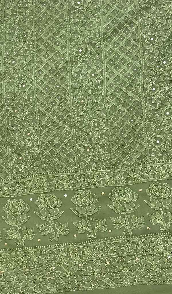 Women's Lakhnavi Handcrafted Viscose Georgette Chikankari Unstitched Kurti Fabric - HONC0206902