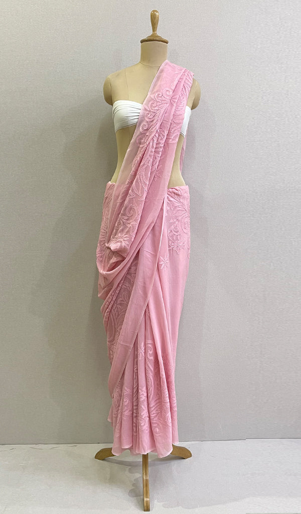 Women's Lakhnavi Handcrafted Viscose Georgette Chikankari Saree - HONC0176272