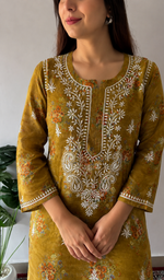 Women's Lakhnavi Handcrafted Kota Cotton Chikankari Kurti - HONC033361
